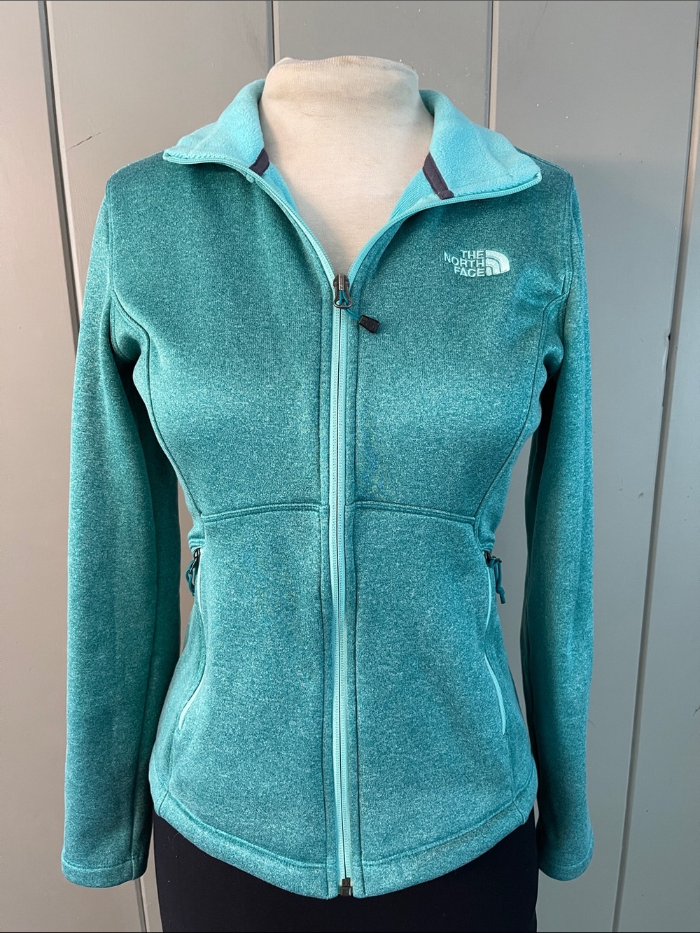 North Face Jacket Teal Turquoise Zip  Activewear Athleisure Gorp Granola Cabin